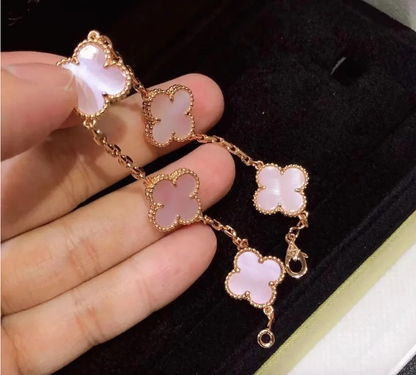 [Sprite Jewelry]CLOVER 5 MOTIFS Pink  AGATE  BRACELET