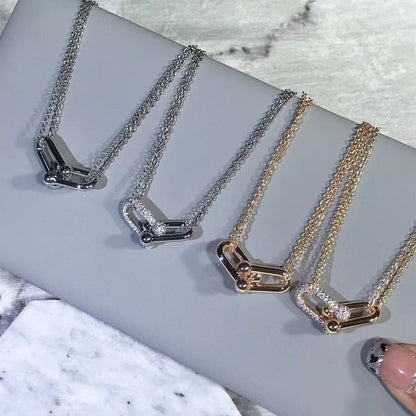 [Sprite Jewelry]T House Diamond-Set Double Chain Link Pendant Necklace