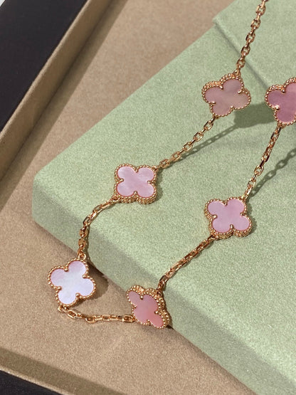 [Sprite Jewelry] Pink Necklace with Ten Clover Designs