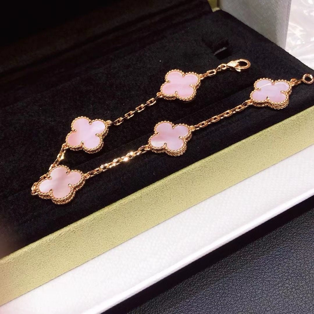 [Sprite Jewelry]CLOVER 5 MOTIFS Pink  AGATE  BRACELET