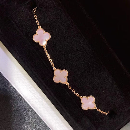 [Sprite Jewelry]CLOVER 5 MOTIFS Pink  AGATE  BRACELET