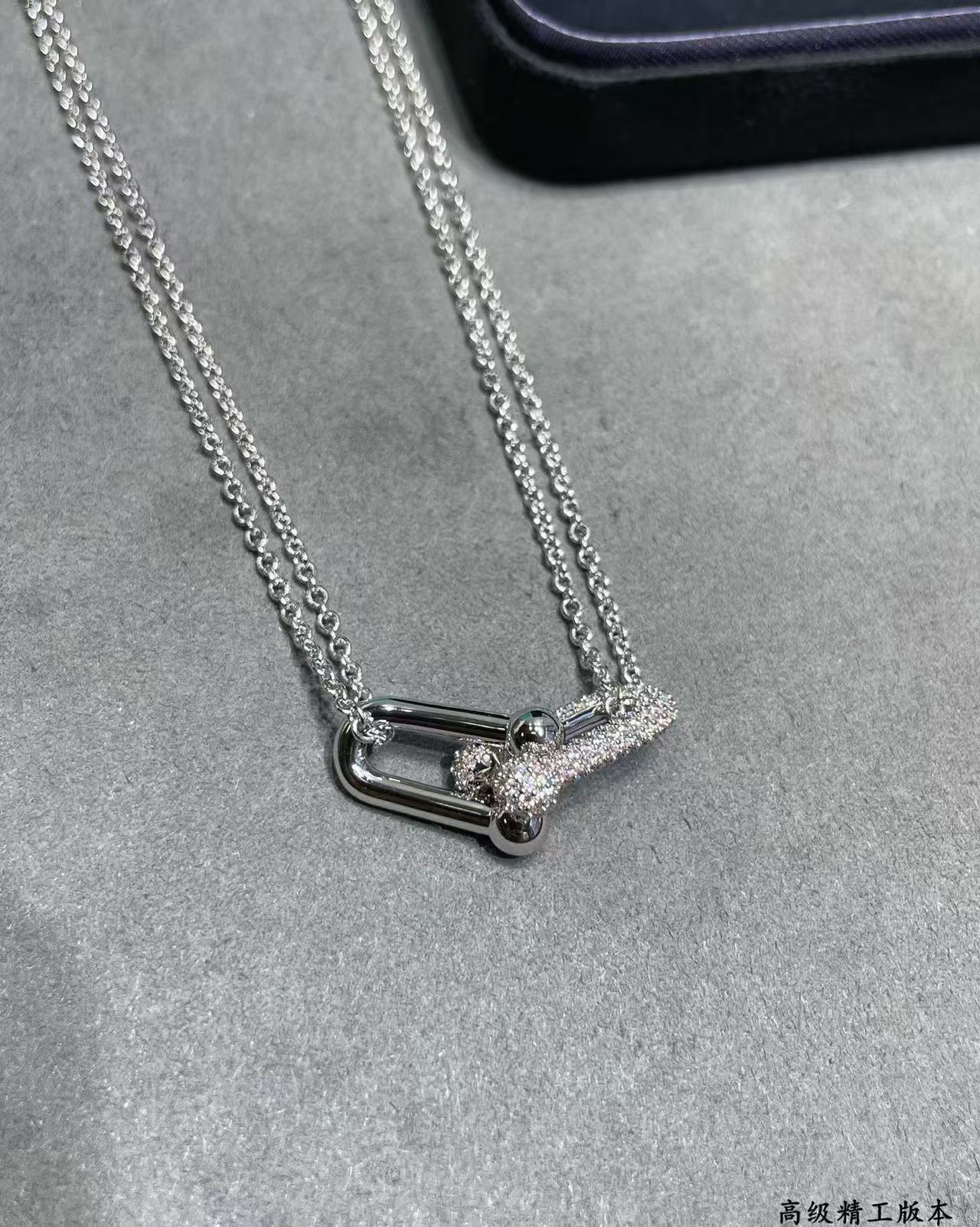 [Sprite Jewelry]T House Diamond-Set Double Chain Link Pendant Necklace