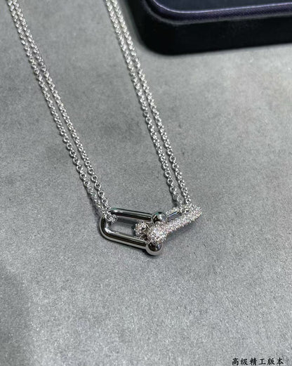[Sprite Jewelry]T House Diamond-Set Double Chain Link Pendant Necklace