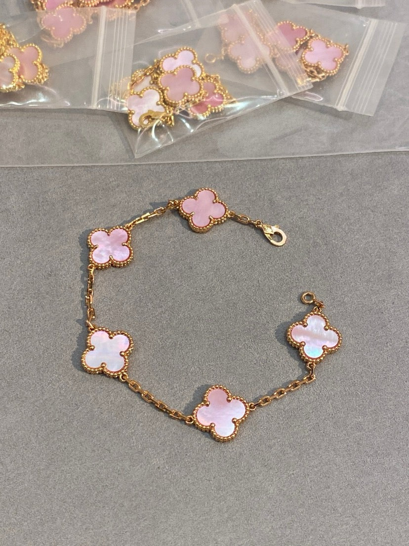[Sprite Jewelry]CLOVER 5 MOTIFS Pink  AGATE  BRACELET