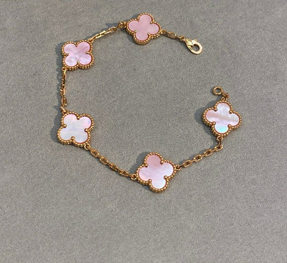 [Sprite Jewelry]CLOVER 5 MOTIFS Pink  AGATE  BRACELET
