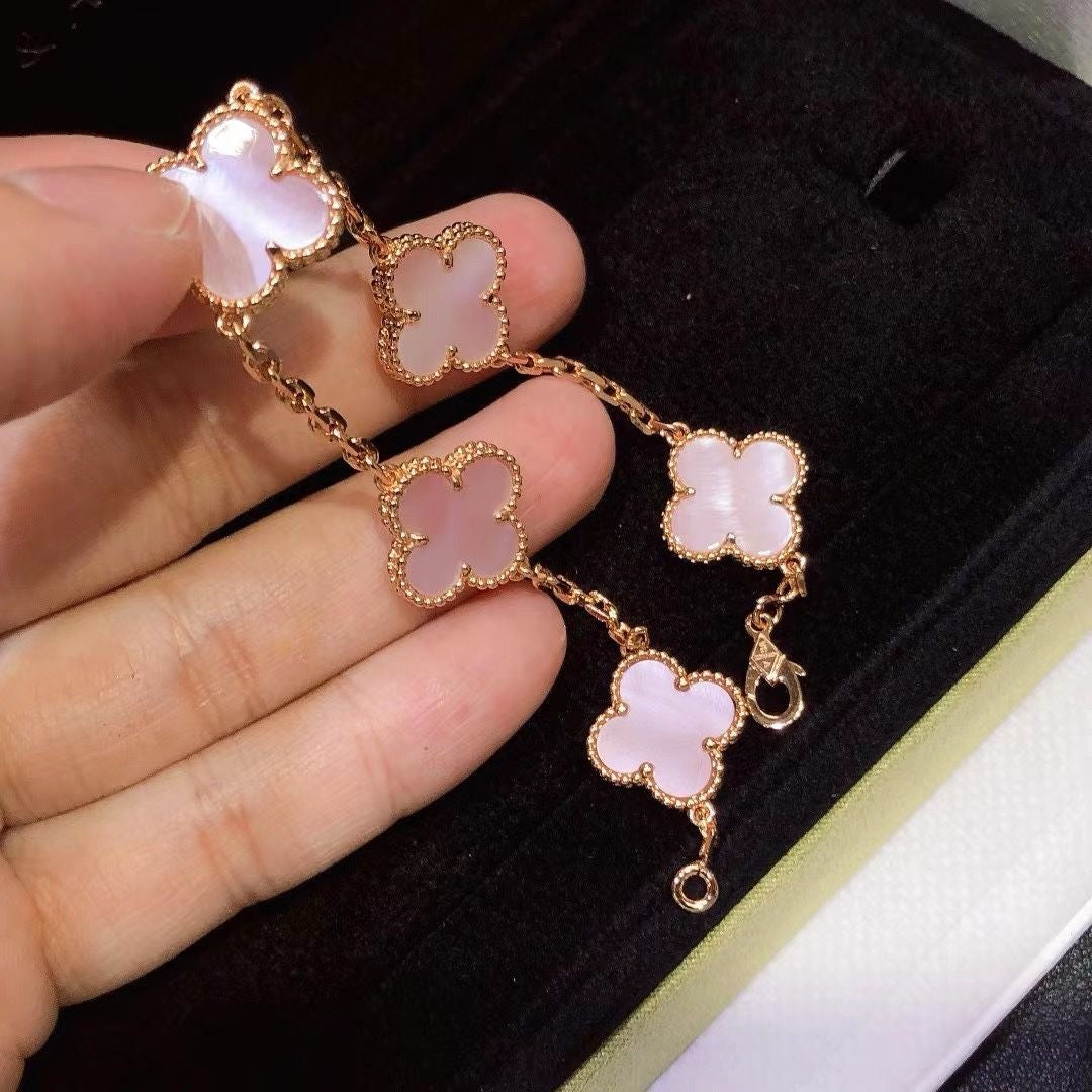 [Sprite Jewelry]CLOVER 5 MOTIFS Pink  AGATE  BRACELET