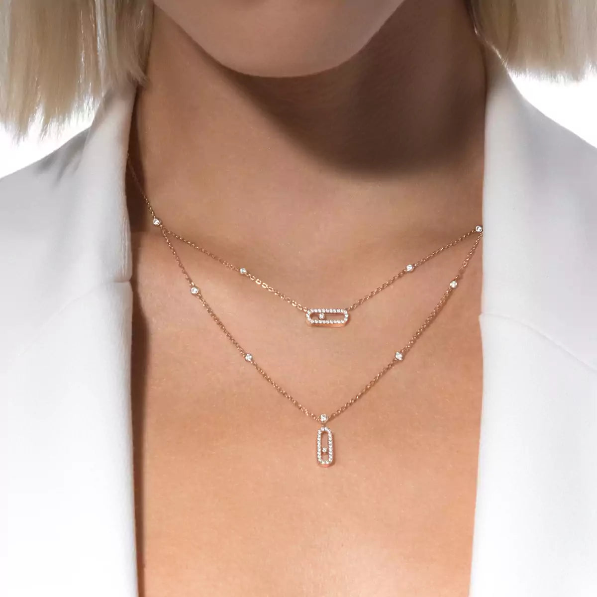 [Sprite Jewelry]2 Rows Rose Gold Diamond Pave_ Necklace Move Uno