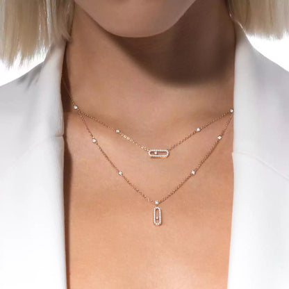 [Sprite Jewelry]2 Rows Rose Gold Diamond Pave_ Necklace Move Uno