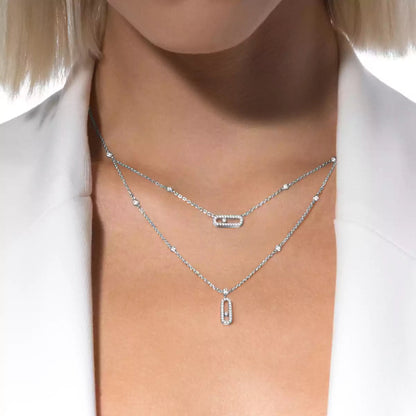 [Sprite Jewelry]2 Rows Rose Gold Diamond Pave_ Necklace Move Uno