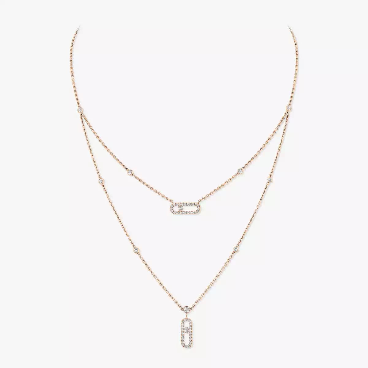 [Sprite Jewelry]2 Rows Rose Gold Diamond Pave_ Necklace Move Uno