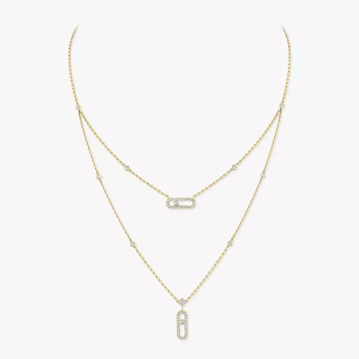 [Sprite Jewelry]2 Rows Rose Gold Diamond Pave_ Necklace Move Uno