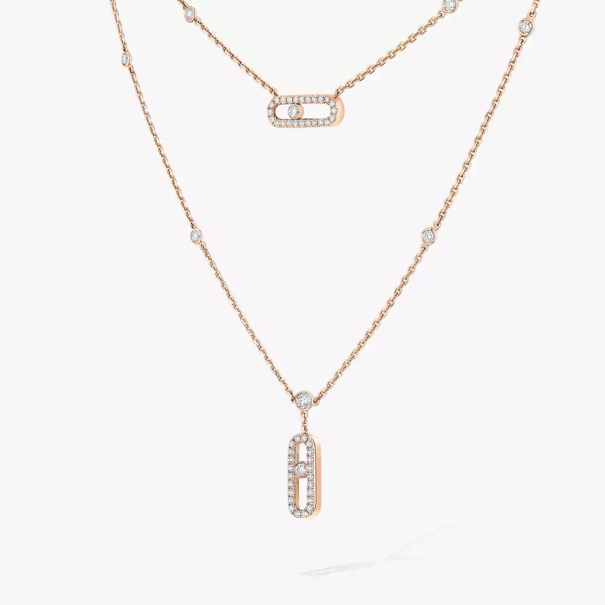 [Sprite Jewelry]2 Rows Rose Gold Diamond Pave_ Necklace Move Uno