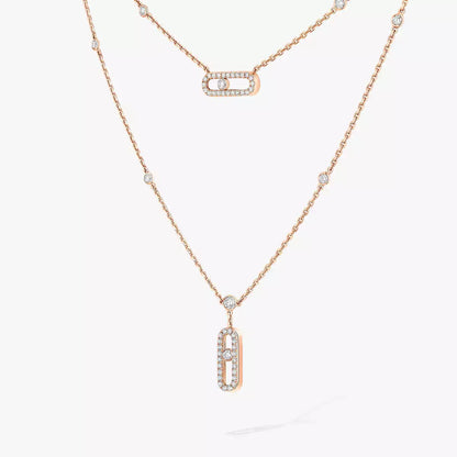 [Sprite Jewelry]2 Rows Rose Gold Diamond Pave_ Necklace Move Uno