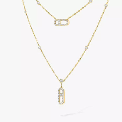 [Sprite Jewelry]2 Rows Rose Gold Diamond Pave_ Necklace Move Uno