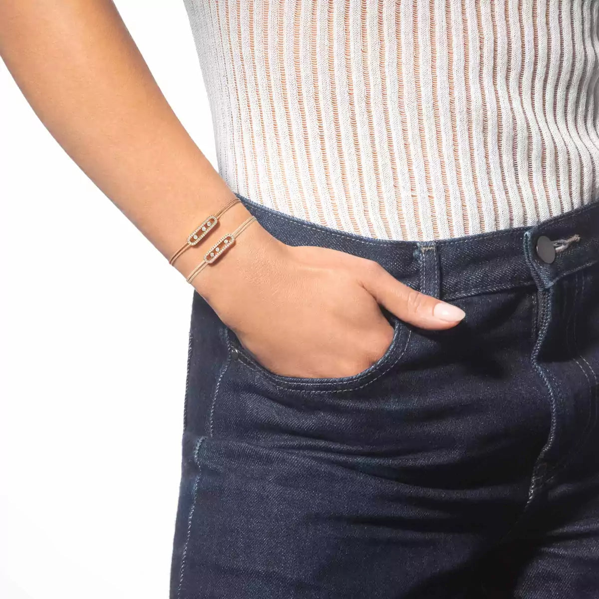 [Sprite Jewelry]Messika Care(s) pink cord pavé bracelet