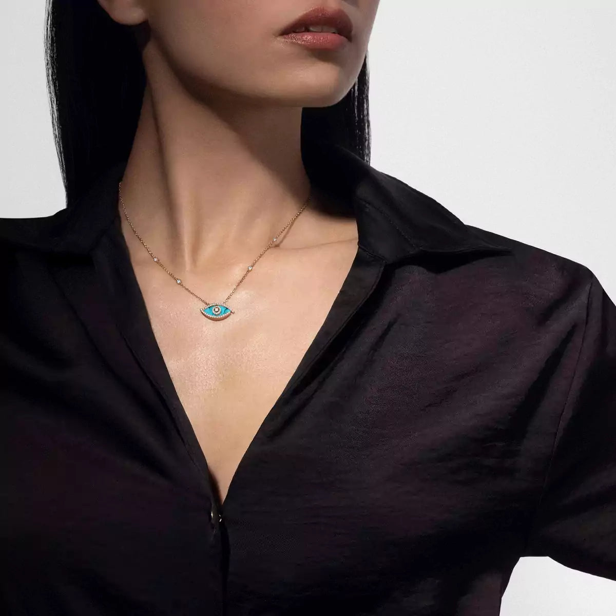 [Sprite Jewelry]Lucky Eye Diamond Necklace in Rose Gold and Turquoise