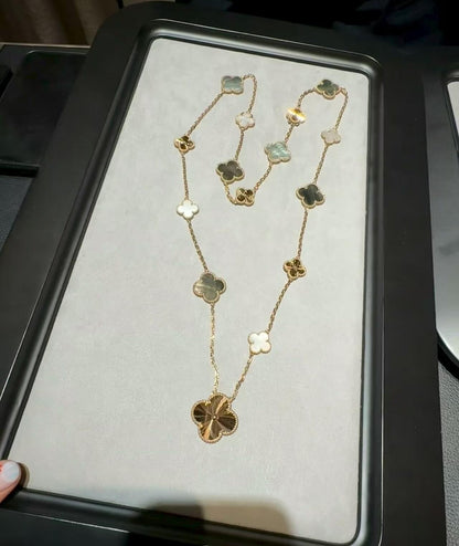 [Sprite Jewelry]DETACHABLE CLOVER 15(11+4) FLOWER ROSE GOLD NECKLACE SET