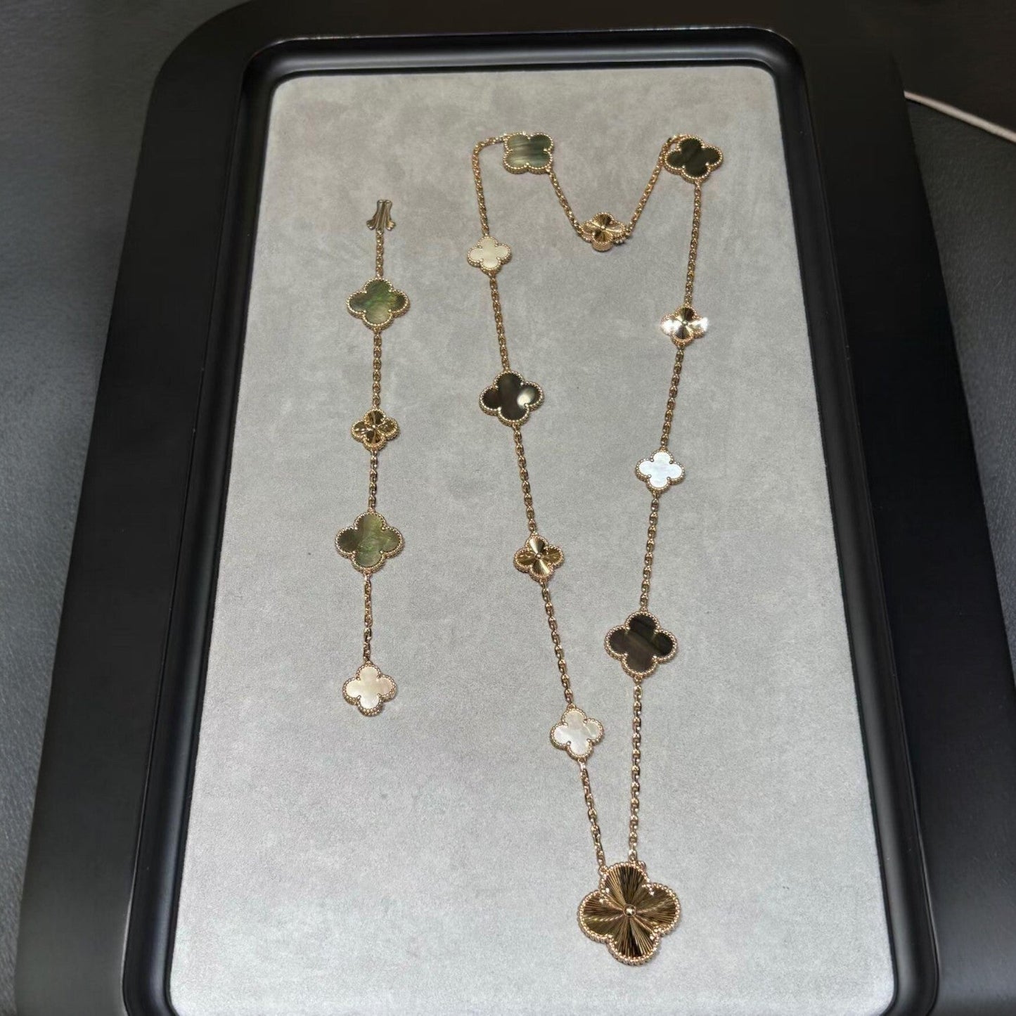 [Sprite Jewelry]DETACHABLE CLOVER 15(11+4) FLOWER ROSE GOLD NECKLACE SET