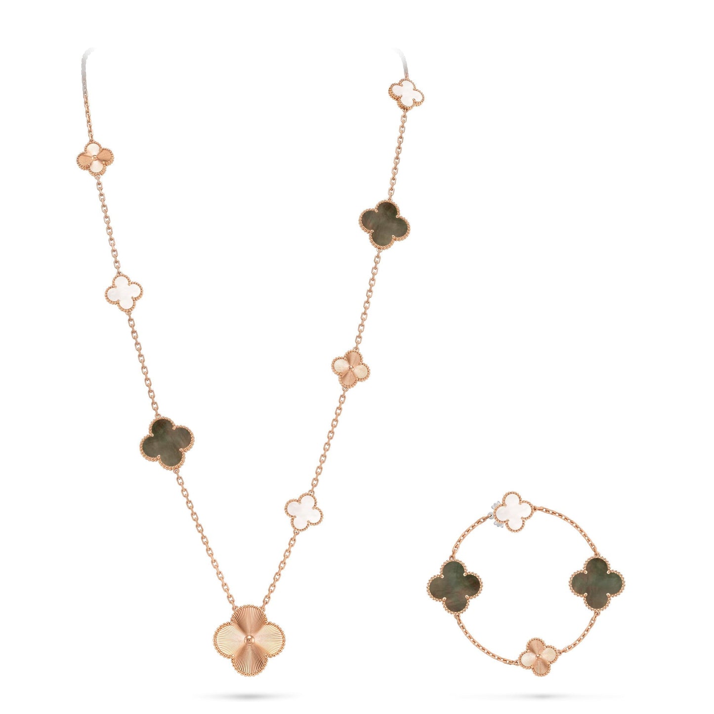 [Sprite Jewelry]DETACHABLE CLOVER 15(11+4) FLOWER ROSE GOLD NECKLACE SET