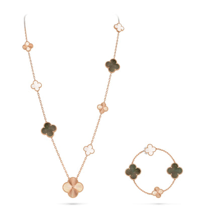 [Sprite Jewelry]DETACHABLE CLOVER 15(11+4) FLOWER ROSE GOLD NECKLACE SET