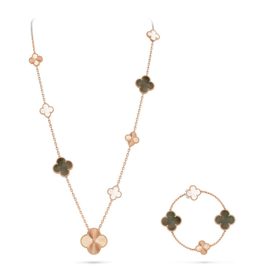 [Sprite Jewelry]DETACHABLE CLOVER 15(11+4) FLOWER ROSE GOLD NECKLACE SET