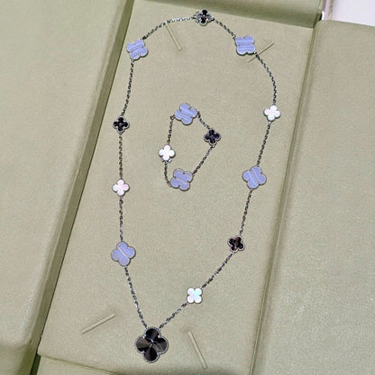 [Sprite Jewelry]DETACHABLE CLOVER 15(11+4) FLOWER SILVER NECKLACE SET