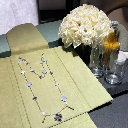 [Sprite Jewelry]DETACHABLE CLOVER 15(11+4) FLOWER SILVER NECKLACE SET
