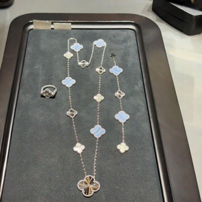 [Sprite Jewelry]DETACHABLE CLOVER 15(11+4) FLOWER SILVER NECKLACE SET