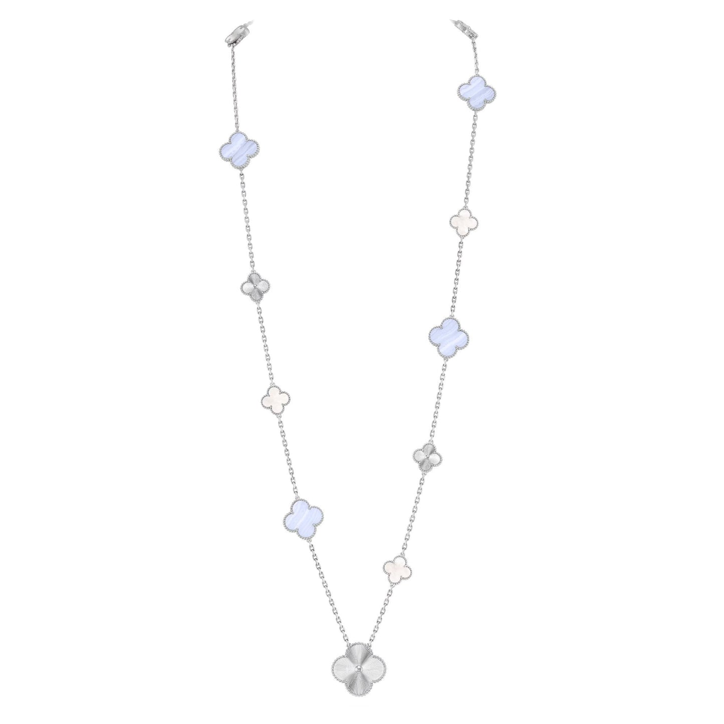 [Sprite Jewelry]DETACHABLE CLOVER 15(11+4) FLOWER SILVER NECKLACE SET