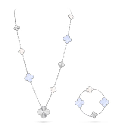 [Sprite Jewelry]DETACHABLE CLOVER 15(11+4) FLOWER SILVER NECKLACE SET
