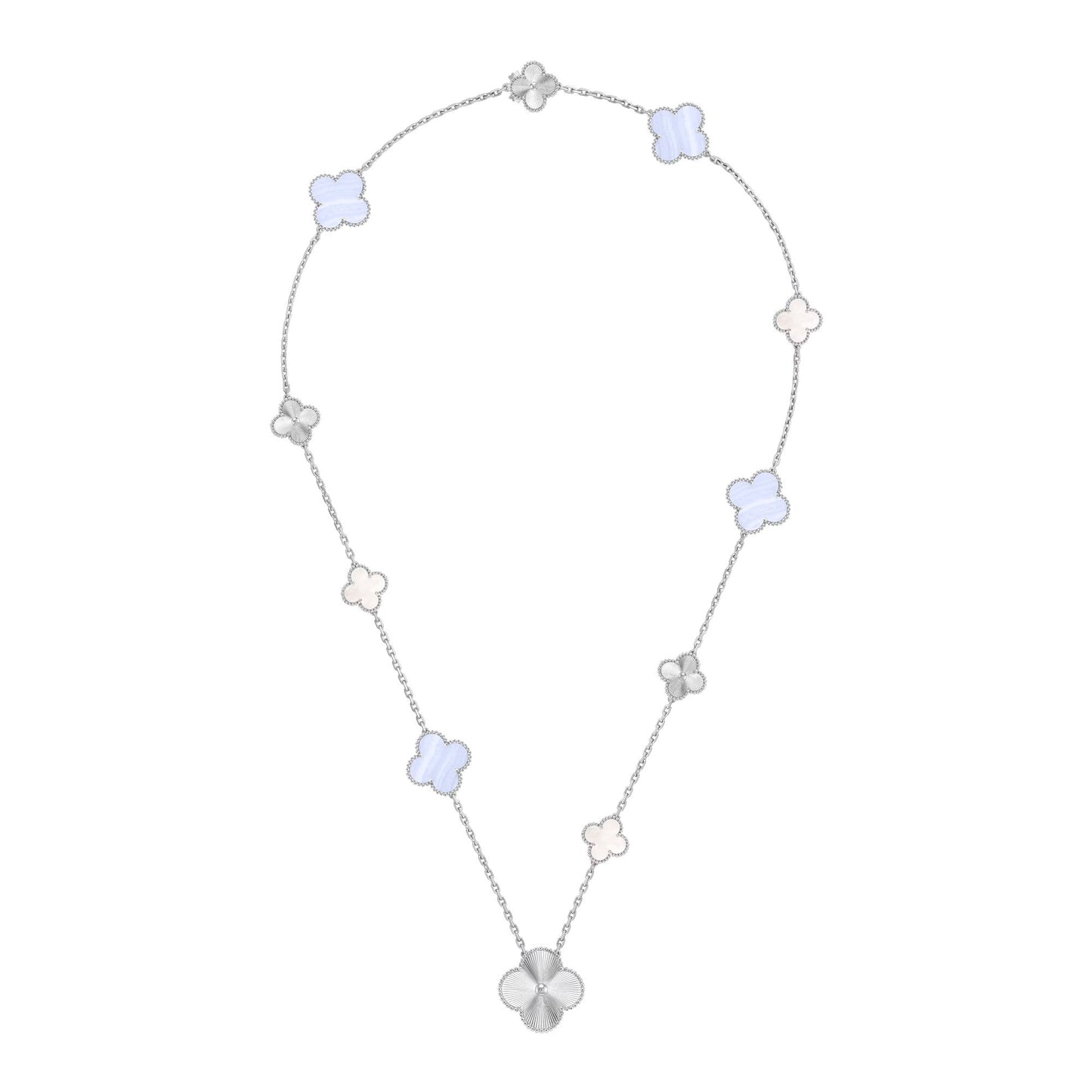 [Sprite Jewelry]DETACHABLE CLOVER 15(11+4) FLOWER SILVER NECKLACE SET
