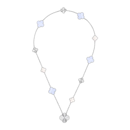 [Sprite Jewelry]DETACHABLE CLOVER 15(11+4) FLOWER SILVER NECKLACE SET