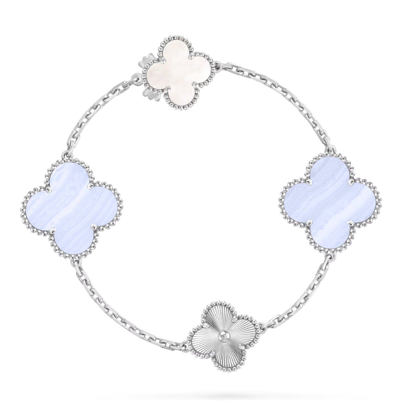[Sprite Jewelry]DETACHABLE CLOVER 15(11+4) FLOWER SILVER NECKLACE SET