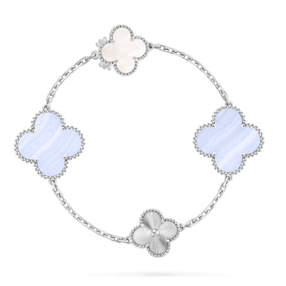 [Sprite Jewelry]DETACHABLE CLOVER 15(11+4) FLOWER SILVER NECKLACE SET