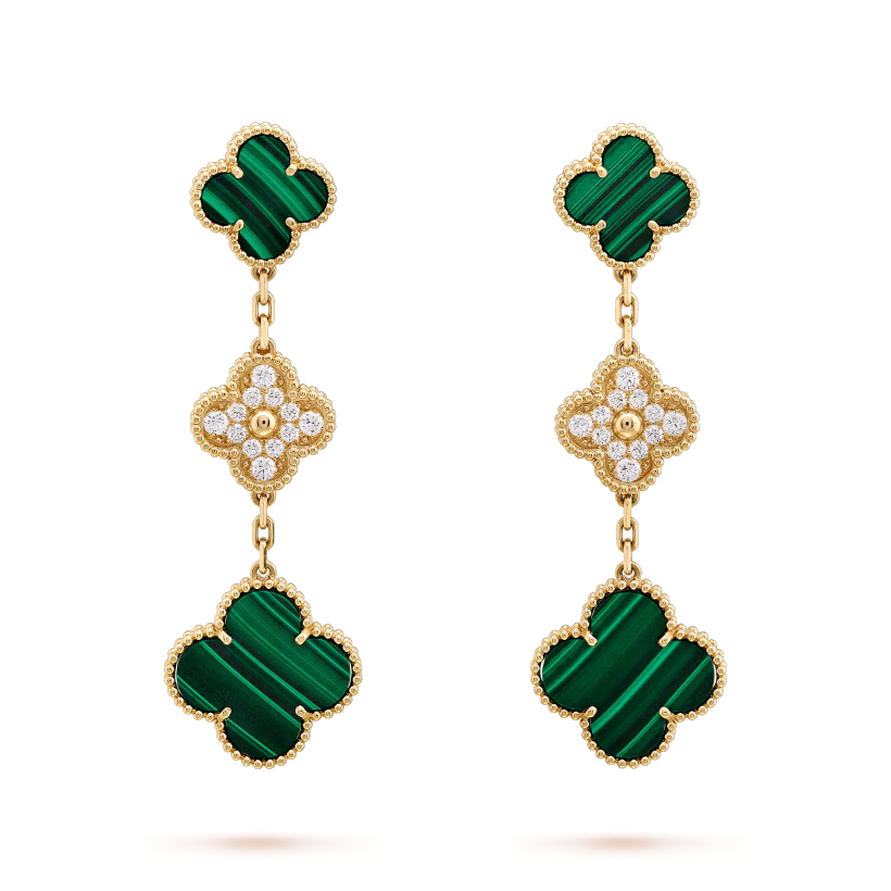 ¡®Sprite Jewelry¡¯CLOVER EARRINGS GOLD MALACHITE DIAMOND 3 MOTIF