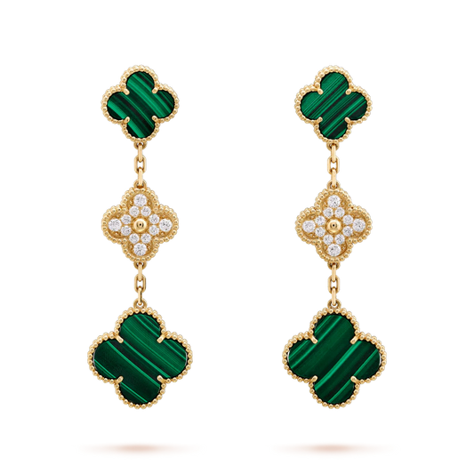 ¡®Sprite Jewelry¡¯CLOVER EARRINGS GOLD MALACHITE DIAMOND 3 MOTIF