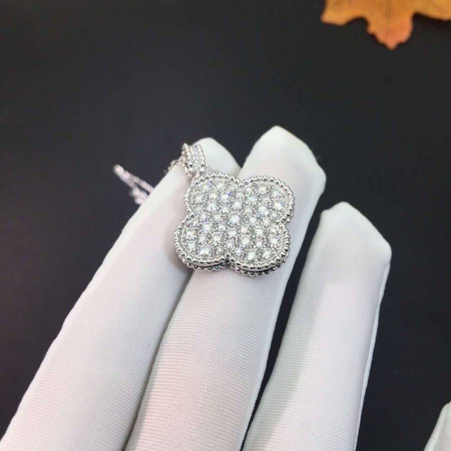 ¡®Sprite Jewelry¡¯CLOVER 25MM SILVER FULL DIAMOND BIG CLOVER NECKLACE