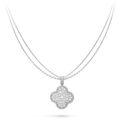 ¡®Sprite Jewelry¡¯CLOVER 25MM SILVER FULL DIAMOND BIG CLOVER NECKLACE