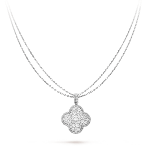 ¡®Sprite Jewelry¡¯CLOVER 25MM SILVER FULL DIAMOND BIG CLOVER NECKLACE