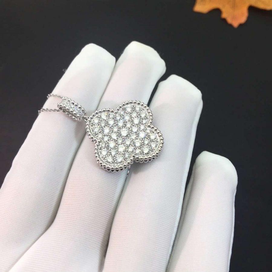 ¡®Sprite Jewelry¡¯CLOVER 25MM SILVER FULL DIAMOND BIG CLOVER NECKLACE