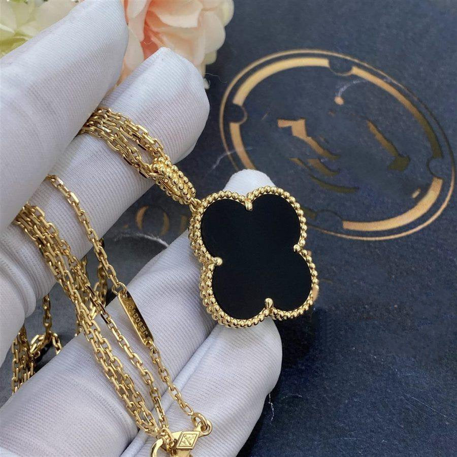 ¡®Sprite Jewelry¡¯CLOVER 25MM GOLD ONYX BIG CLOVER NECKLACE