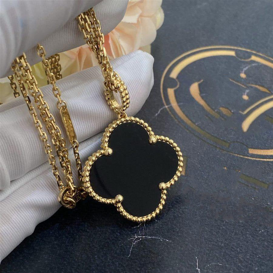 ¡®Sprite Jewelry¡¯CLOVER 25MM GOLD ONYX BIG CLOVER NECKLACE