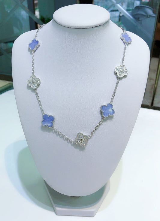 ¡®Sprite Jewelry¡¯CLOVER 10 MOTIFS CHALCEDONY DIAMONDS SILVER NECKLACE
