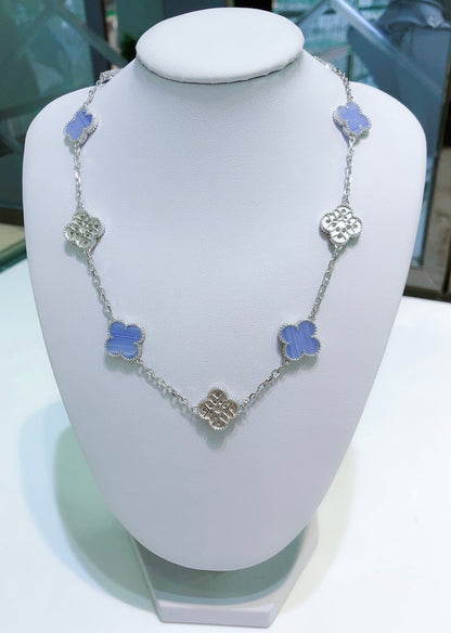 ¡®Sprite Jewelry¡¯CLOVER 10 MOTIFS CHALCEDONY DIAMONDS SILVER NECKLACE