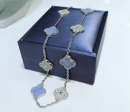 ¡®Sprite Jewelry¡¯CLOVER 10 MOTIFS CHALCEDONY DIAMONDS SILVER NECKLACE