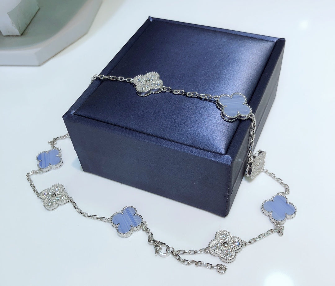 ¡®Sprite Jewelry¡¯CLOVER 10 MOTIFS CHALCEDONY DIAMONDS SILVER NECKLACE