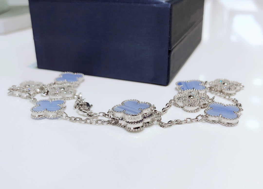 ¡®Sprite Jewelry¡¯CLOVER 10 MOTIFS CHALCEDONY DIAMONDS SILVER NECKLACE