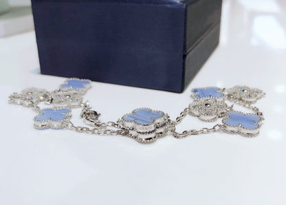 ¡®Sprite Jewelry¡¯CLOVER 10 MOTIFS CHALCEDONY DIAMONDS SILVER NECKLACE