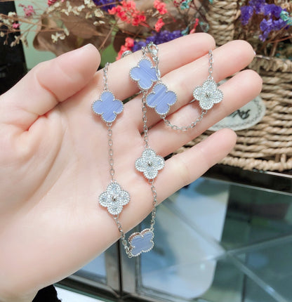 ¡®Sprite Jewelry¡¯CLOVER 10 MOTIFS CHALCEDONY DIAMONDS SILVER NECKLACE