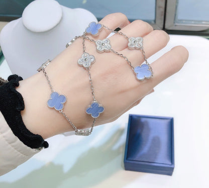¡®Sprite Jewelry¡¯CLOVER 10 MOTIFS CHALCEDONY DIAMONDS SILVER NECKLACE